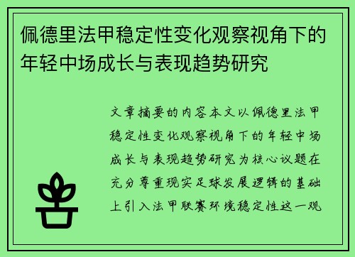 佩德里法甲稳定性变化观察视角下的年轻中场成长与表现趋势研究